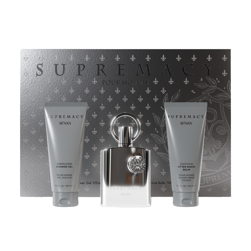 AFNAN SUPREMACY SILVER FOR MEN GIFT SET (100ML PERFUME + 150ML PERFUMED SPRAY + 150ML SHOWER GEL)