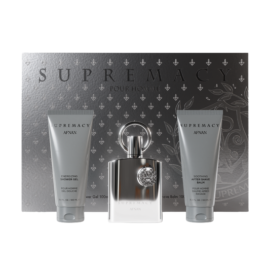 AFNAN SUPREMACY SILVER FOR MEN GIFT SET (100ML PERFUME + 150ML PERFUMED SPRAY + 150ML SHOWER GEL)