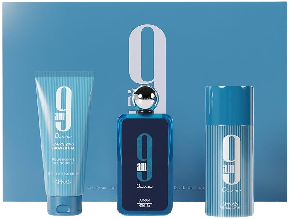 AFNAN 9AM DIVE GIFT SET FOR MEN (100ML PARFUM + 150ML BODY SPRAY + 150ML SHOWER GEL)