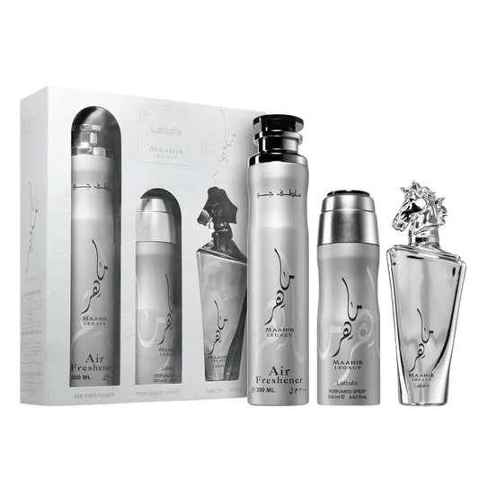 MAAHIR SILVER GIFT SET (PERFUME + BODY SPRAY + AIR FRESHENER)