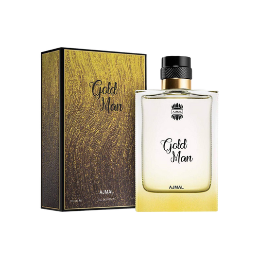 Ajmal Gold Man Eau De Parfum – 100ml | Premium Luxury Men Woody Spicy Aromatic Fragrance | Fresh Citrus, Warm Spices, Earthy Patchouli, Liquid Gold Amber & Rich Cedarwood Long-Lasting Scent