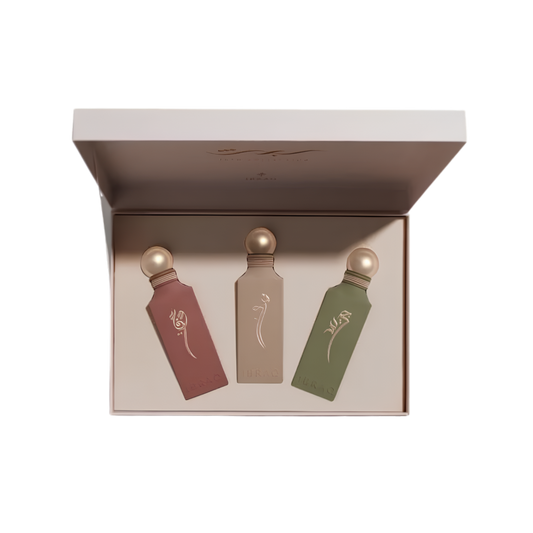 Ibrahim Al Qurashi Irth Collection Heritage Gift Set – 100ml x 3 | Unisex | Premium Trio Pack with Luxury Pure Amber, Classic Oud & Royal Musk Arabic Heritage Discovery Set