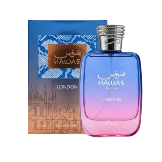 Rasasi Hawas London Eau De Parfum – 100ml | Sparkling Bergamot, Aromatic Mint & Mineral Amber Luxury Signature Scent for Men