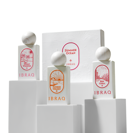 Ibrahim Al Qurashi IBRAQ Perfumes إبراق Summer Ocean Mini Collection Gift Set – 10ml x 3 | Unisex | Premium Travel Set with Sparkling Bergamot, Velvet Marine Accord & Radiant Driftwood Luxury Discovery Kit