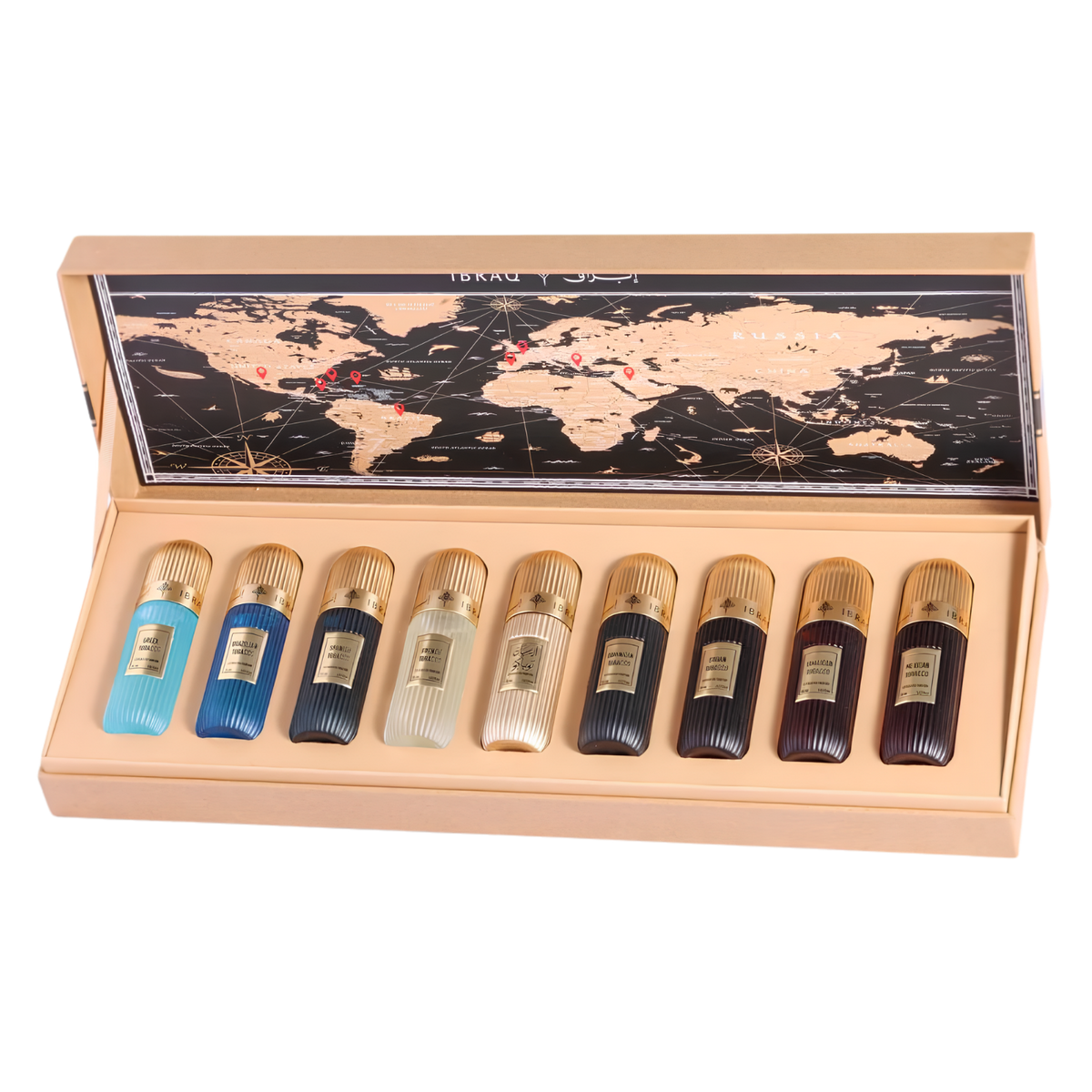 Ibrahim Al Qurashi IBRAQ Perfumes إبراق Tobacco Collection Luxury Gift Set – 20ml x 9 | Unisex | Premium Discovery Vault with Arabian, Brazilian, Cuban, Greek & Vintage Tobacco Masterpieces
