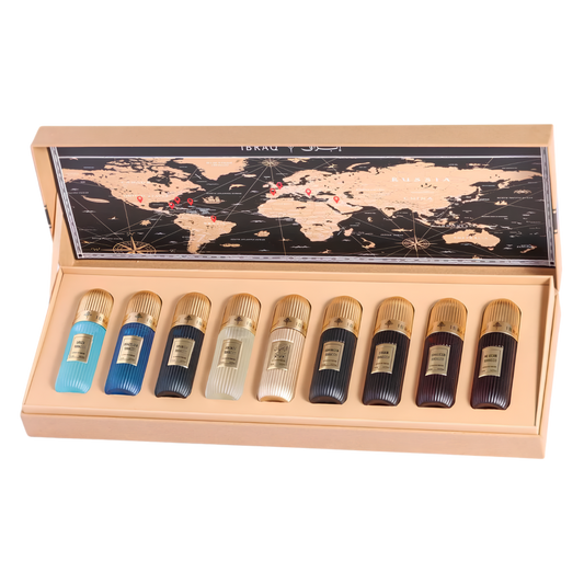Ibrahim Al Qurashi IBRAQ Perfumes إبراق Tobacco Collection Luxury Gift Set – 20ml x 9 | Unisex | Premium Discovery Vault with Arabian, Brazilian, Cuban, Greek & Vintage Tobacco Masterpieces