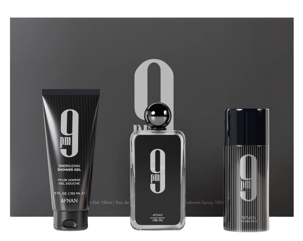 AFNAN 9PM FOR MEN GIFT SET ( 100ML PERFUME + 150ML PERFUMED SPRAY + 150ML SHOWER GEL )