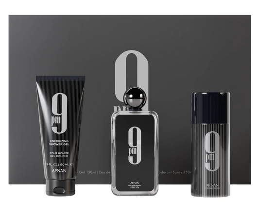 AFNAN 9PM FOR MEN GIFT SET ( 100ML PERFUME + 150ML PERFUMED SPRAY + 150ML SHOWER GEL )