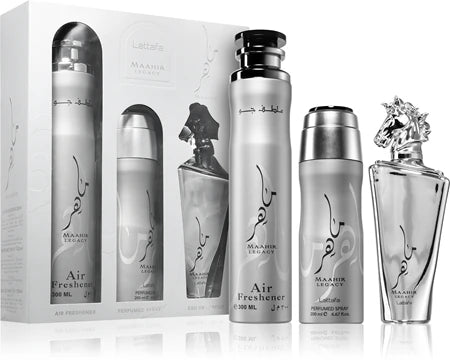MAAHIR SILVER GIFT SET (100ML PERFUME + 200ML BODY SPRAY + 300ML AIR FRESHENER)